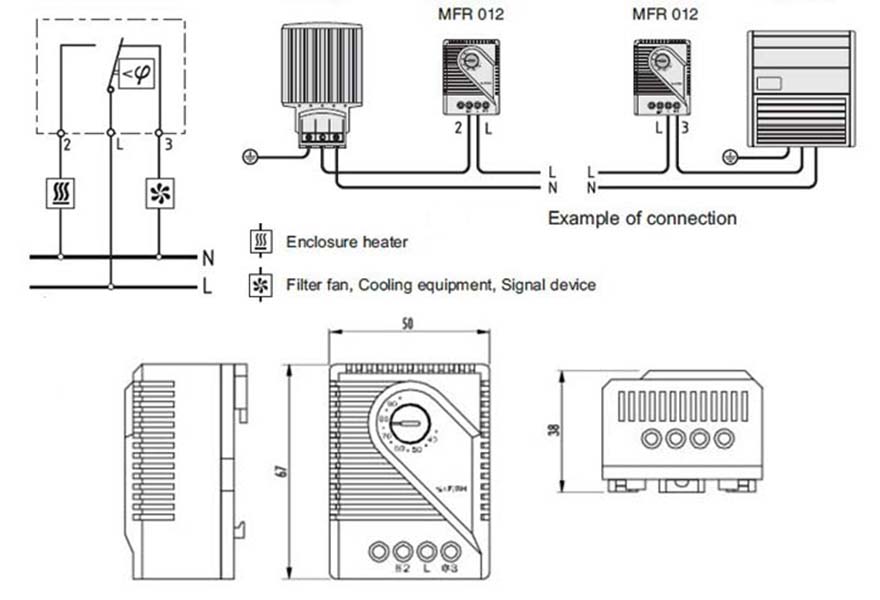 Stego MFR 012 Mechanical Hygrostat Cabinet Hygrostat Enclosure Thermostat Connector & Drawing